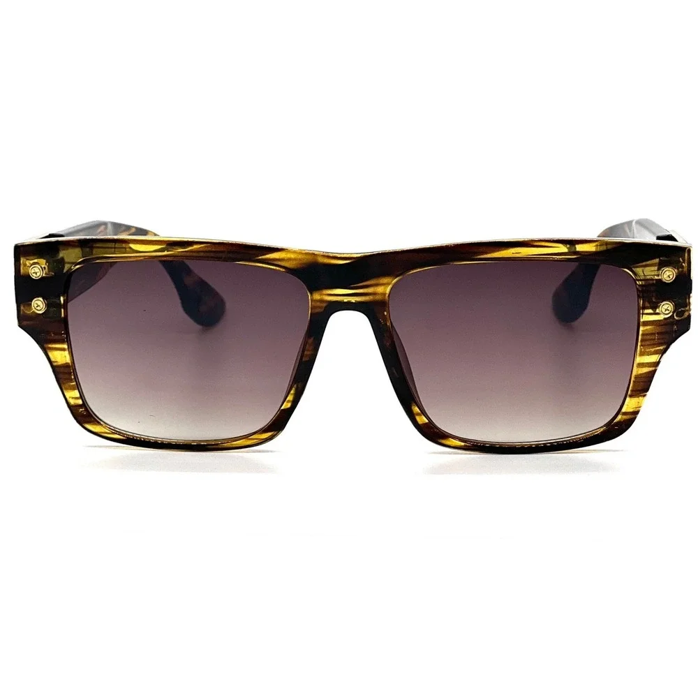 Square Frame Sunglasses Tortoise Shell Gold Accent Fashion Statement Sun Glasses